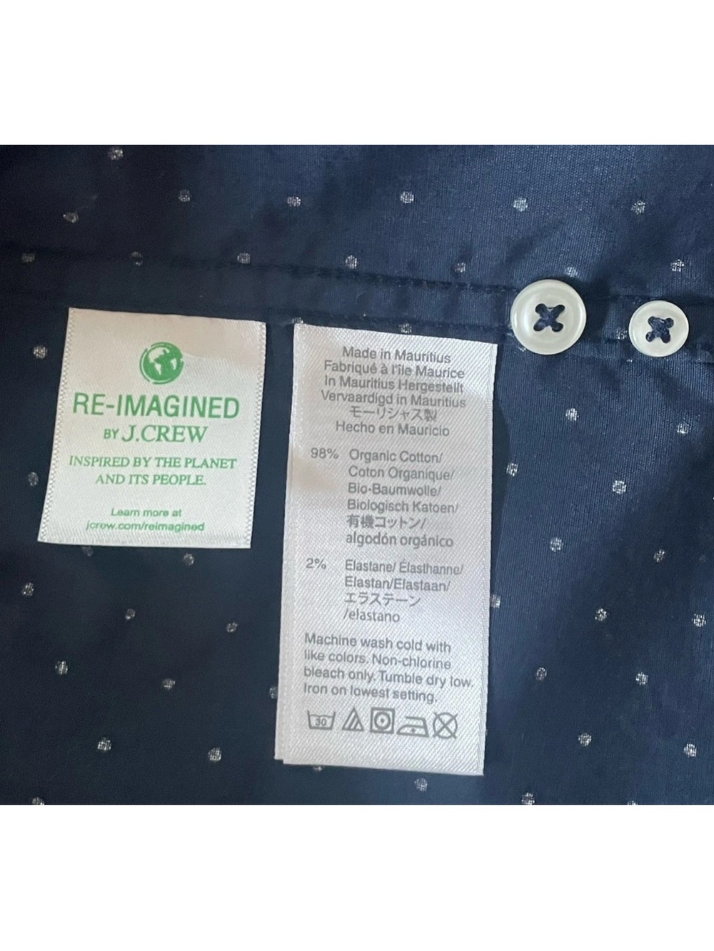 J. Crew Organic Cotton Large (L) Slim Fit Shirt - Dark Blue with Polka Dots - Picture 10 of 10